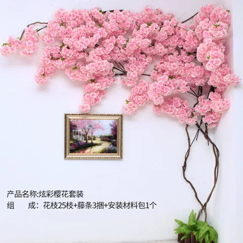 Artificial Cherry Blossom Tree Silk Flower Wall Vine Decor