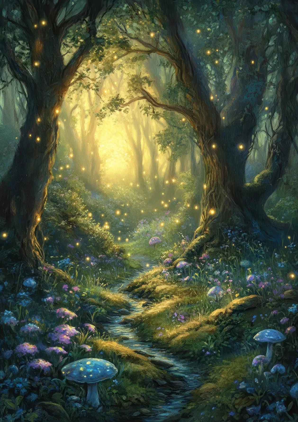 Fairy Enchanted Woodland Canvas Wall Art | Fantasy Forest Poster Canvas Wall Art Peaceful Pleasures Health and Wellness 14 50x70cm Unframed