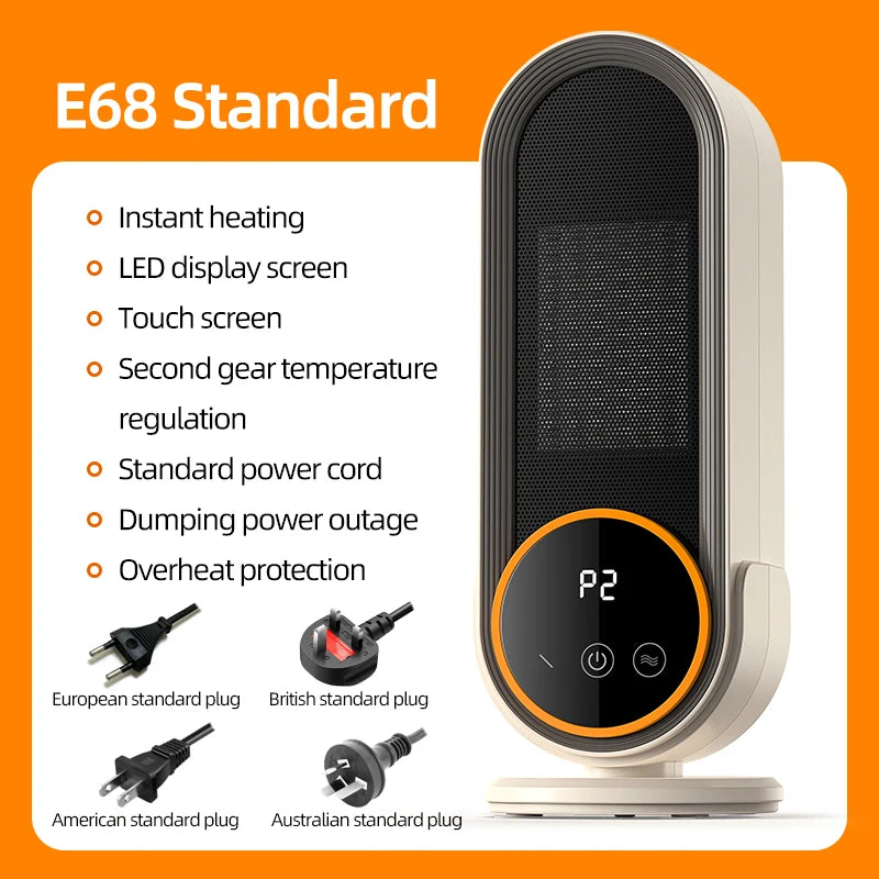 1200W Electric Heater Portable Fan Heaters 220V Room Heater Home Office Desktop Heaters Warmer Machine For Winter Warmer Peaceful Pleasures Health and Wellness E68 Standard 1200W EU