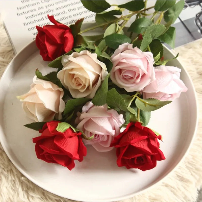 Silk Rose Artificial Flowers 6/8pcs – Wedding & Home Décor
