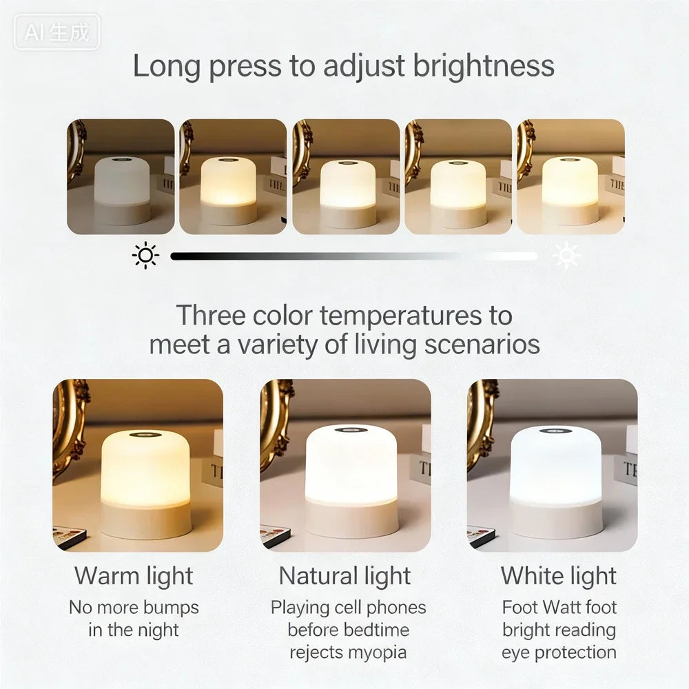 Touch screen LED Night Light Table Lamp Rechargeable Plug-in Dimmable Bedside Lamp Bedroom Decor Christmas & Children's Lamp Peaceful Pleasures Health and Wellness