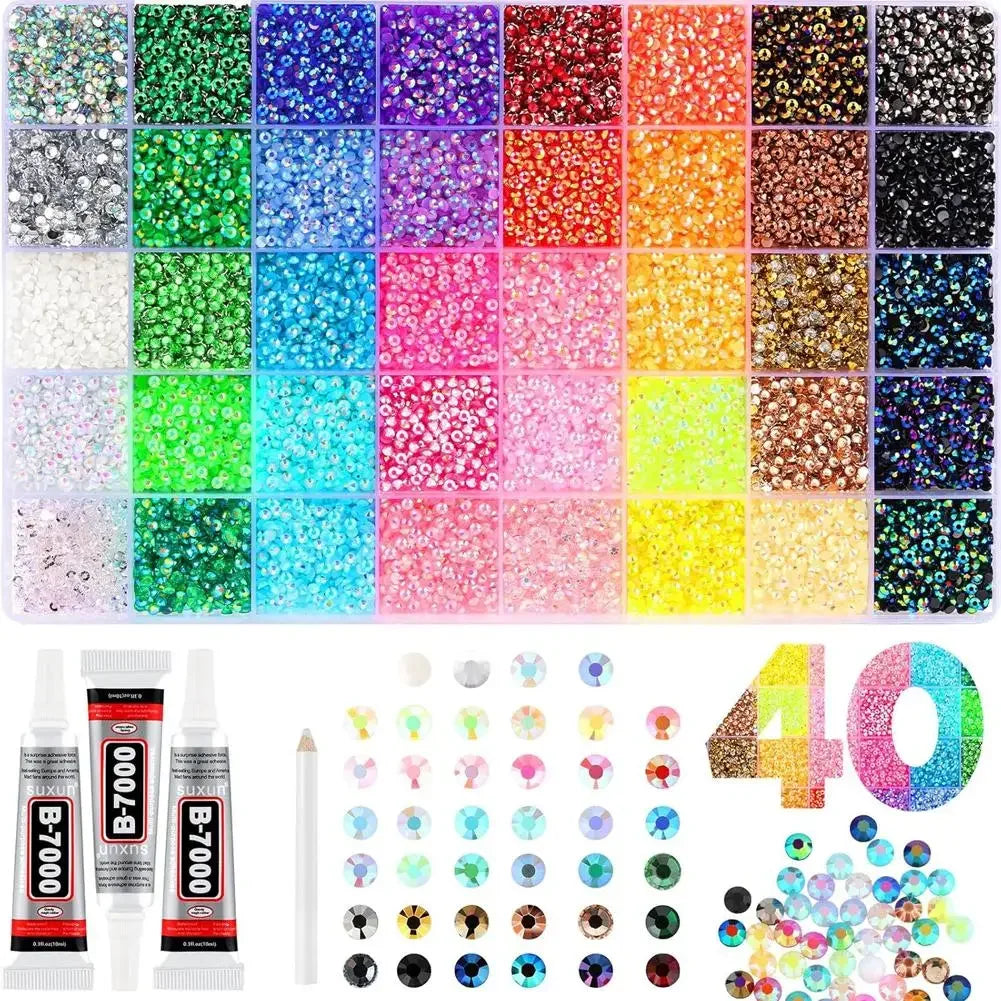 1Set 24/40 Grid 3mm Mixed Color Resin Drill AB Rhinestone Set For Nail Art Charms Colorful DIY Decoration Clothing Crafts Peaceful Pleasures Health and Wellness 40Grid