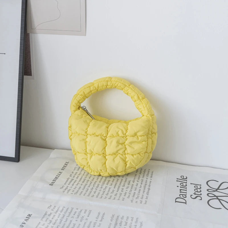 Mini Quilted Puffer Tote Bag | Circle Phone Purse & Key Pouch