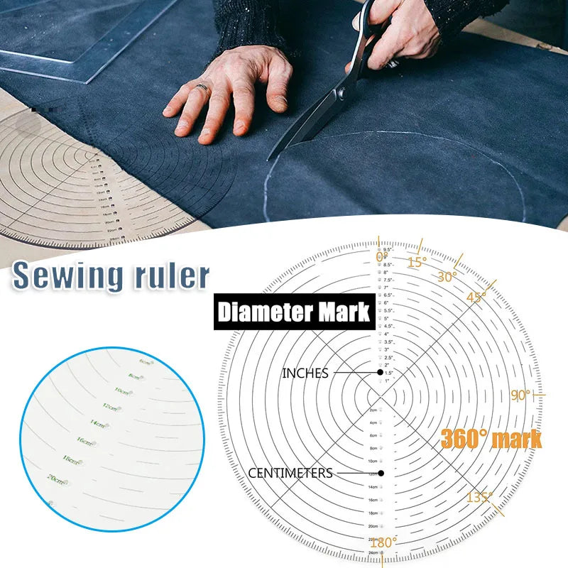 Sewing Ruler 10" Round Center Finder Compass Clear Acrylic For Drawing Circles Lathe Work And Woodturners Sewing Ruler Template Peaceful Pleasures Health and Wellness Default Title