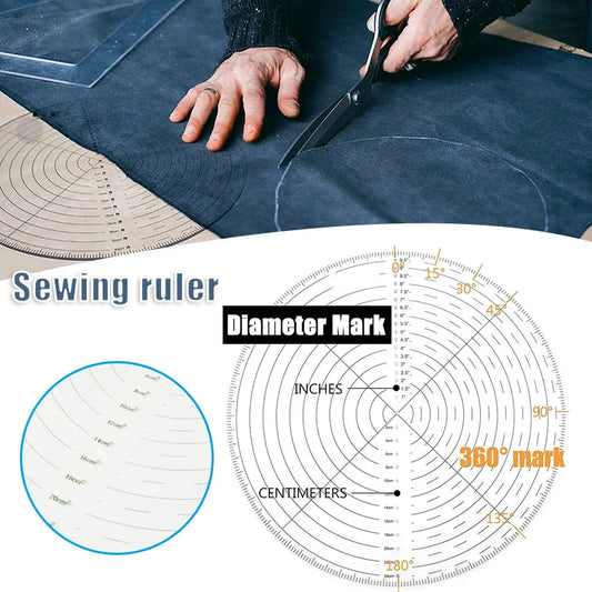 Sewing Ruler 10" Round Center Finder Compass Clear Acrylic For Drawing Circles Lathe Work And Woodturners Sewing Ruler Template Peaceful Pleasures Health and Wellness Default Title