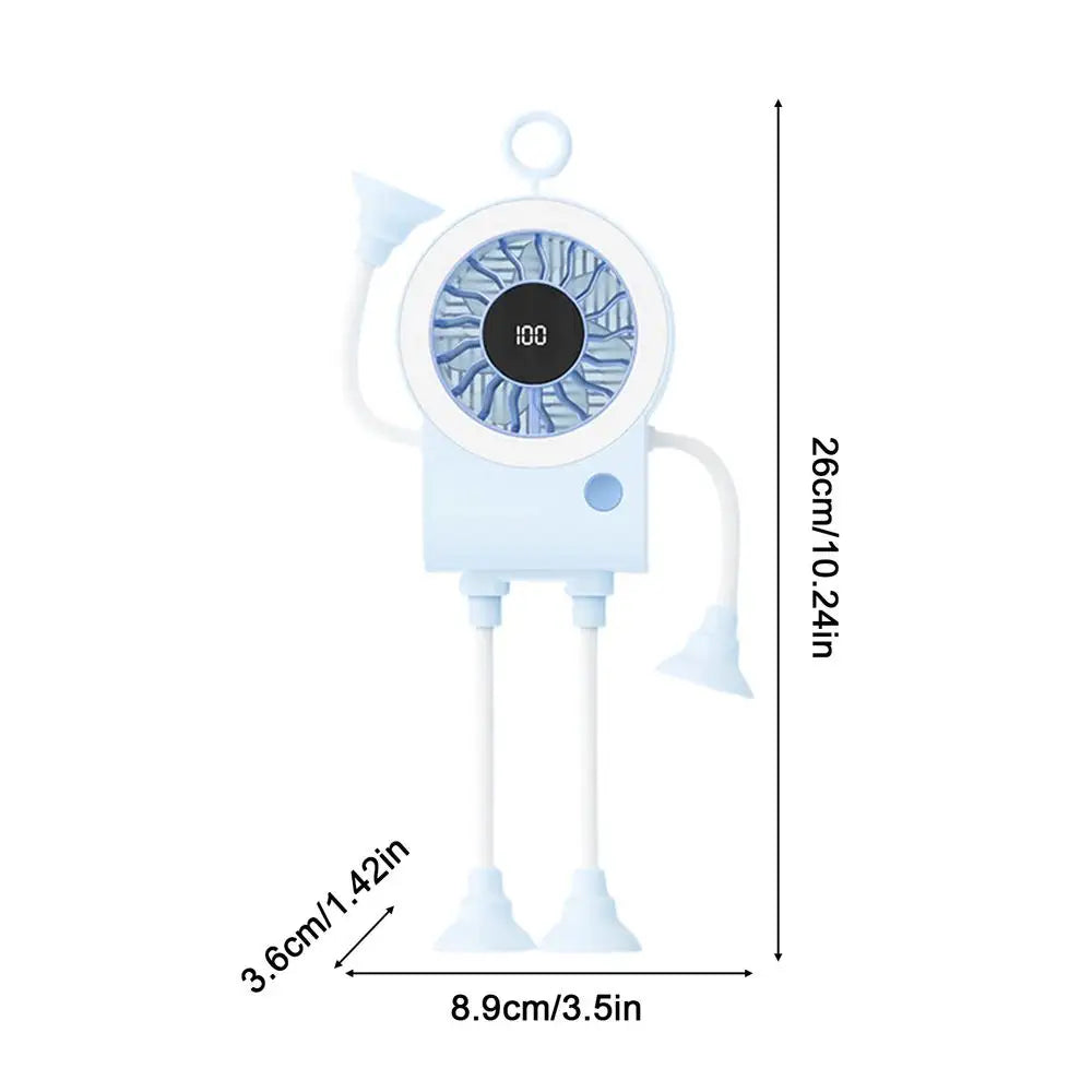 Mini Portable Fan 5 Modes 100 Speeds Suction Cup Hands-Free Digital Display Mini Fan Portable for Outdoor Travel Beach Vacation Peaceful Pleasures Health and Wellness China Mainland Blue