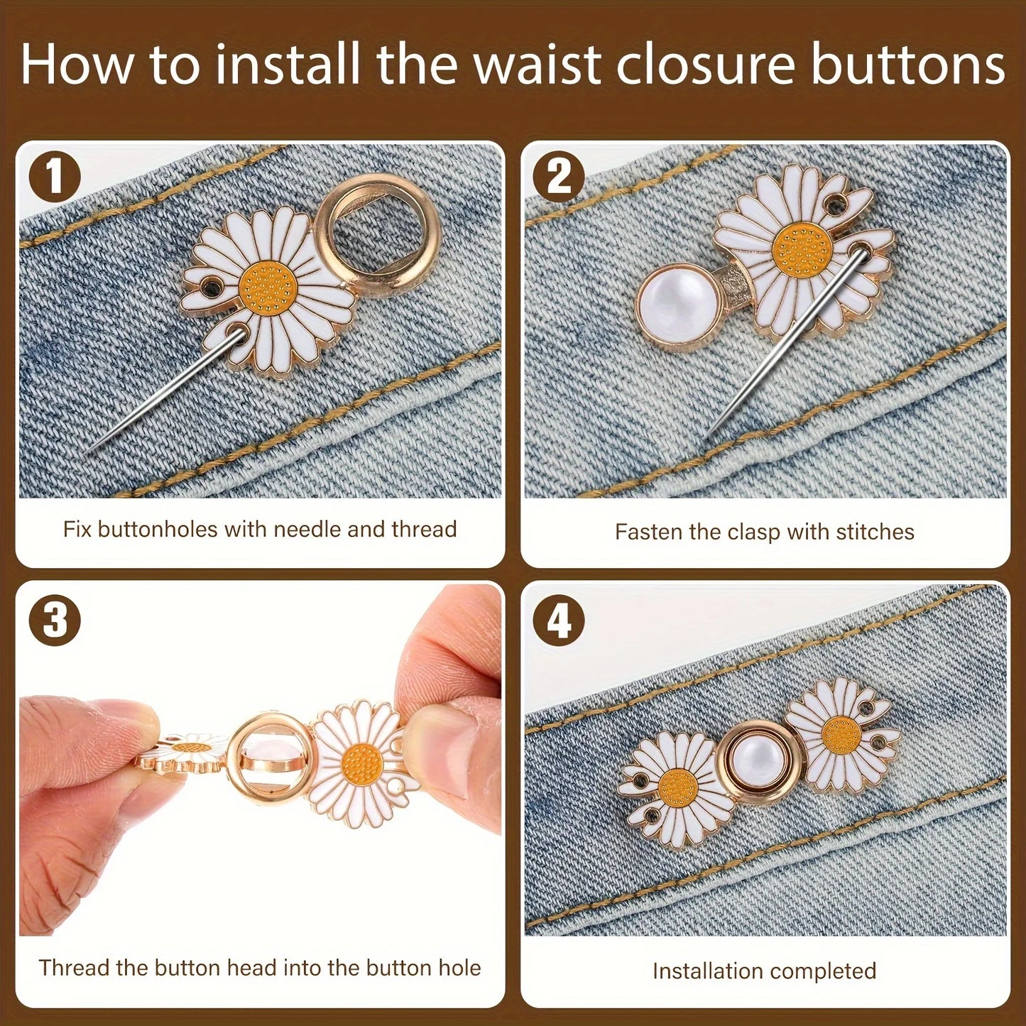 Detachable Pant Waist Tightener Pearl Flower No Sew Buckles Loose