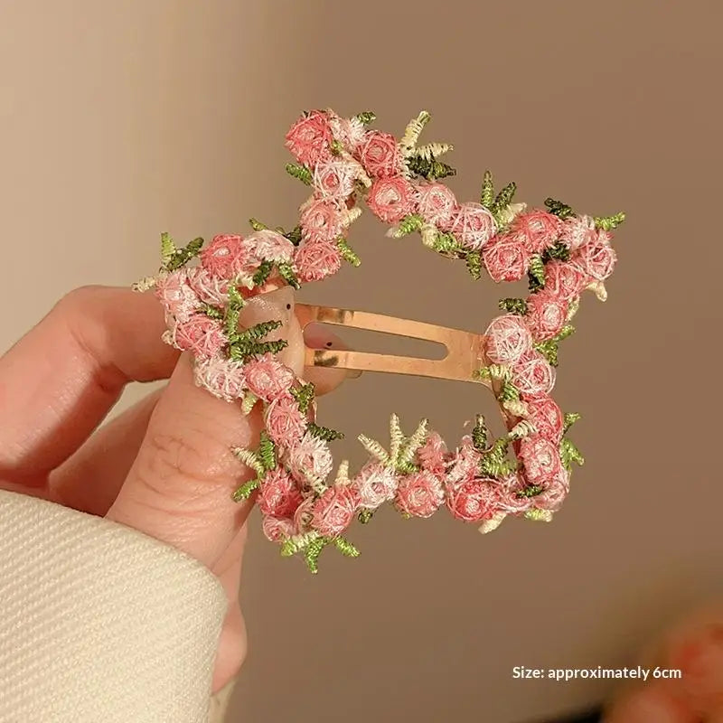 Pink Flower Star Heart Geometric Hair Clip for Women & Girls