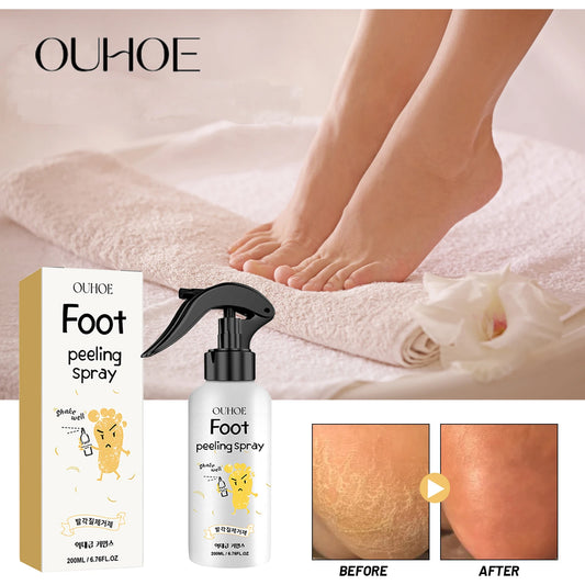 Ouhoe Foot Exfoliating Spray 72H Moisture Lock Callus Softener Anti Dry Crack Repair Odor Control Brightening Foot Care Liquid Peaceful Pleasures Health and Wellness