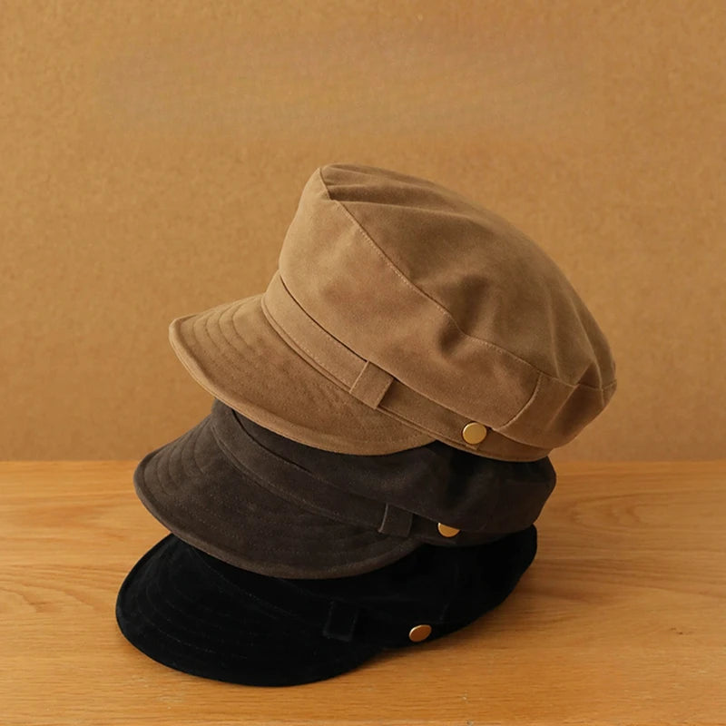 Women's Suede Newsboy Cap | Vintage Flat Top Painter Hat