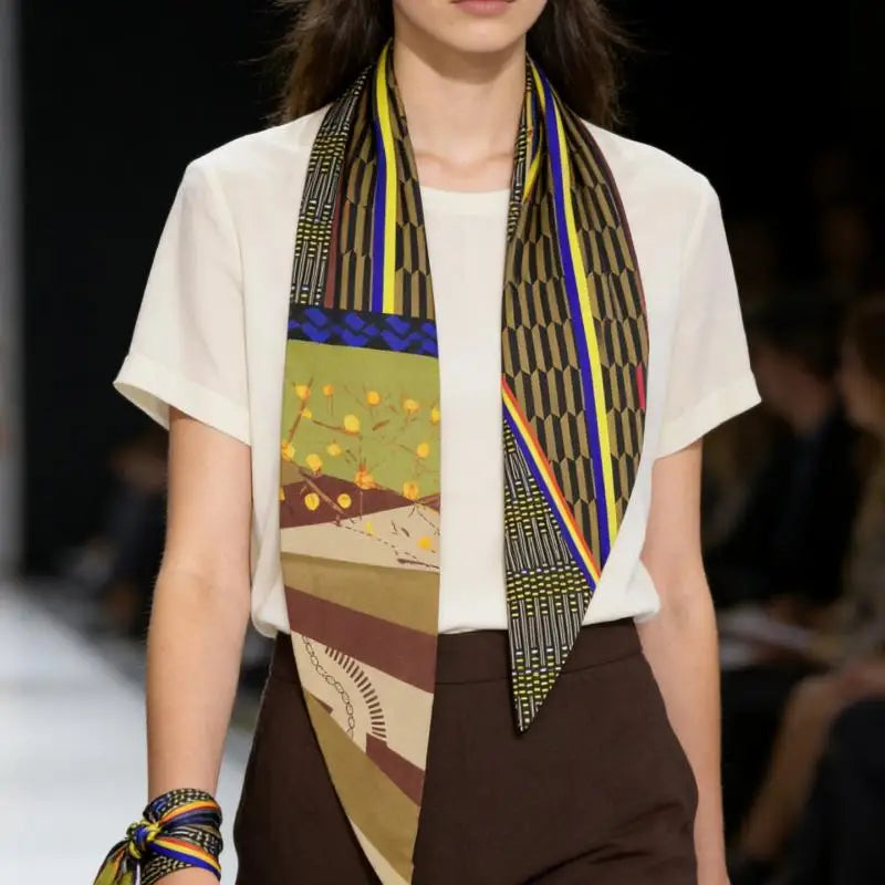 Striped Silk-Blend Scarf – Lightweight Neck & Hair Accessory