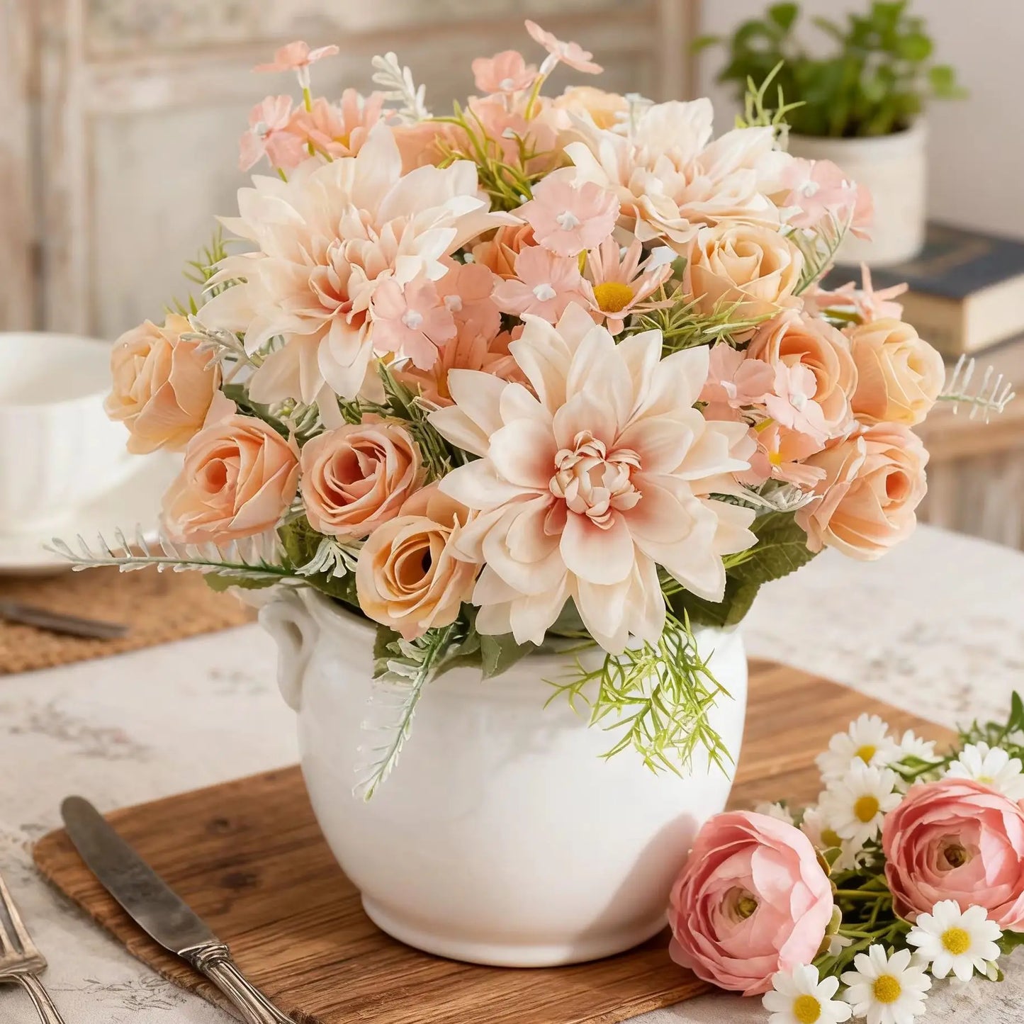 Silk Dahlia Rose Artificial Flowers – Wedding & Home Decor Bouquet