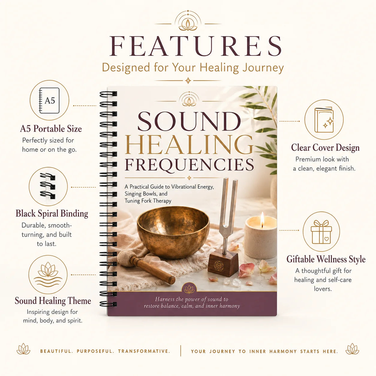 A5 Spiral Sound Healing Frequencies Notebook Singing Bowl Tuning Fork