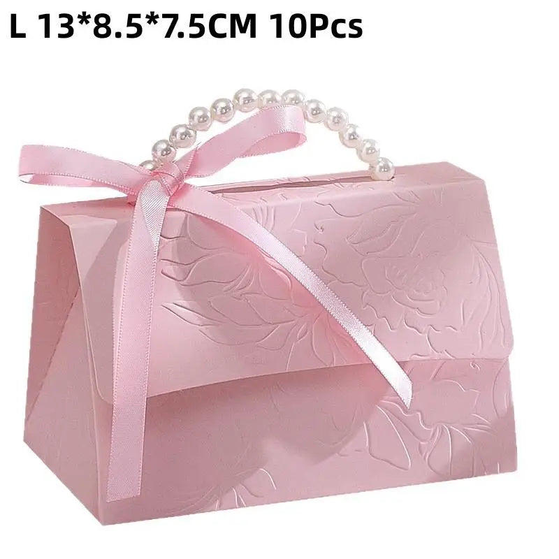 10-Pack Pink Pearl Ribbon Gift Boxes | Wedding Candy Favor