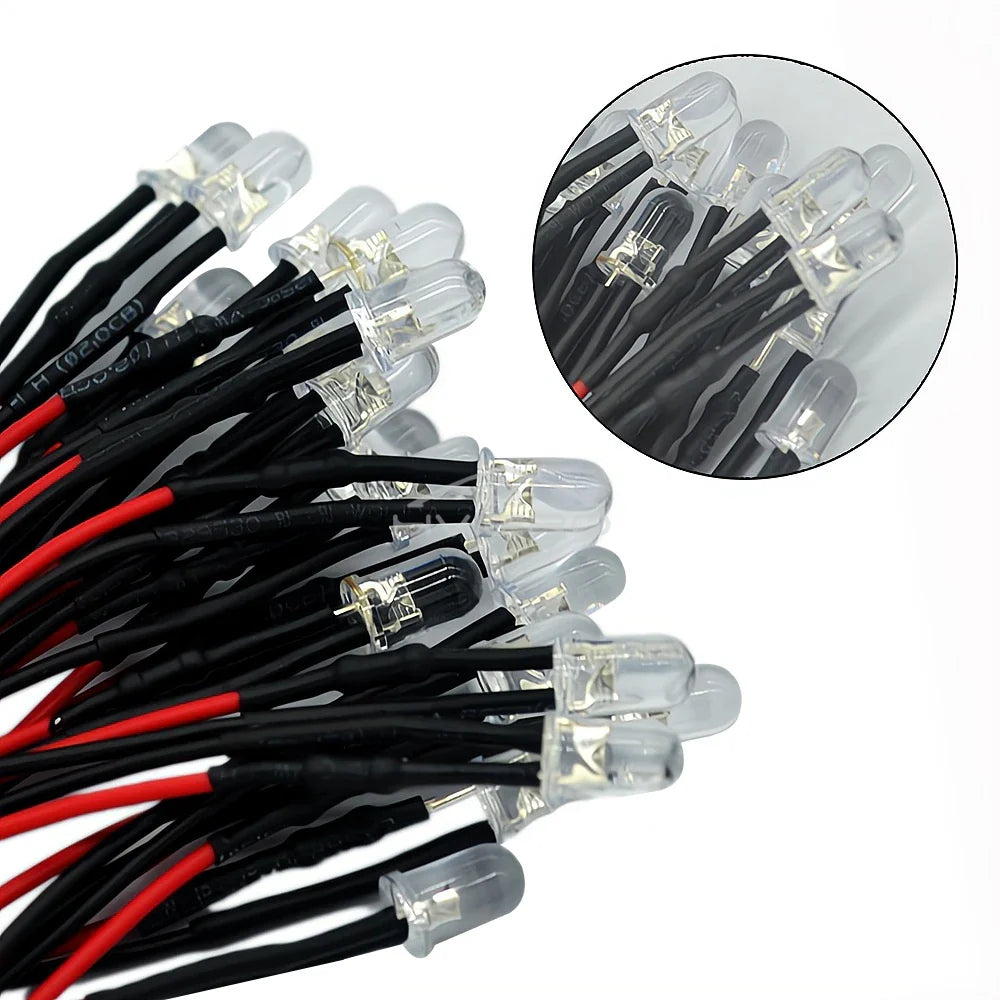 10-Pack 5mm Pre-Wired LED Bulbs DC 12V | 9 Colors, 20cm Cable