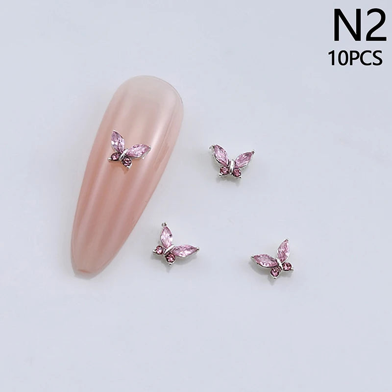 10PCS 3D Mini Crystal Butterfly Nail Art Charms Jewelry Parts Accessories Luxury Alloy Nails Decoration Rhinestones Supplies Peaceful Pleasures Health and Wellness N2