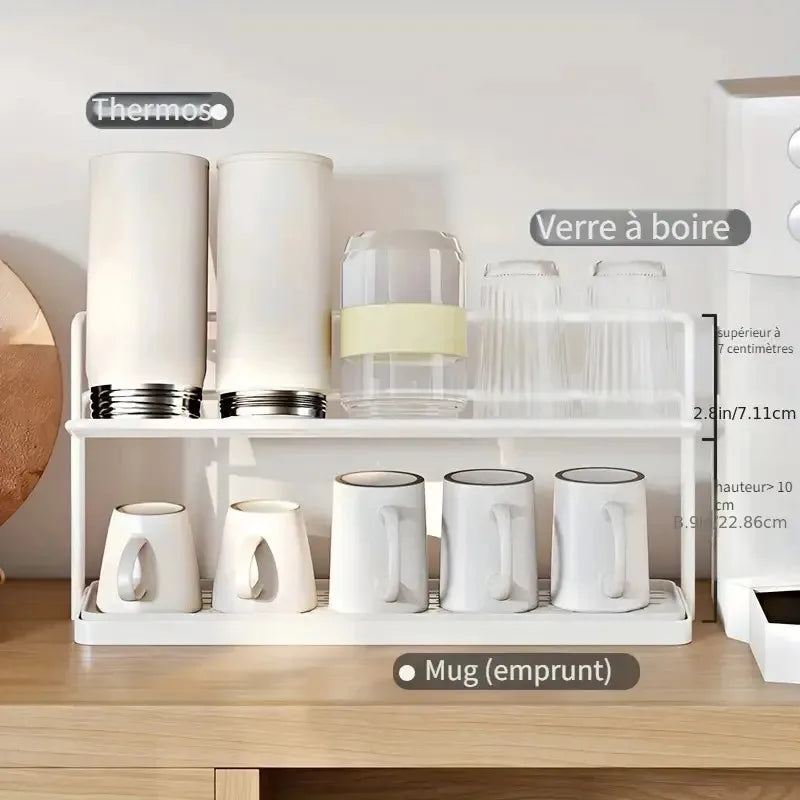 Double-Layer Cup Rack with Drain Tray | Kitchen Countertop Organizer