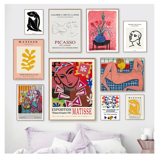Nordic Matisse Leaf & Figure Canvas Wall Art | Living Room Canvas Wall Art Print Peaceful Pleasures Health and Wellness