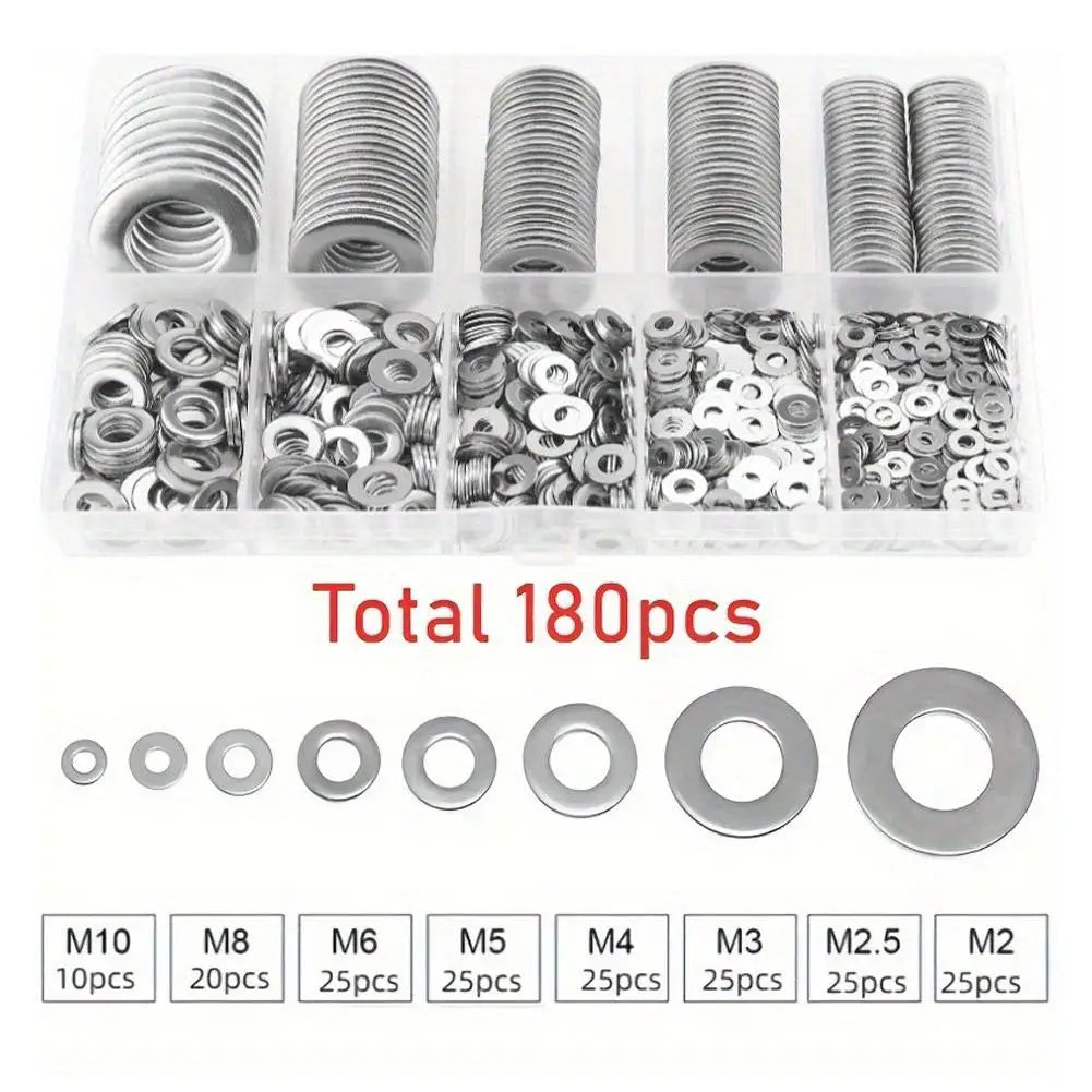 80-580Pcs Stainless Steel Flat Washers Set Seal Screw Gasket Rings Assortment Kit M2 M2.5 M3 M4 M5 M6 M8 M10 Spring Lock Washers Peaceful Pleasures Health and Wellness 180pcs