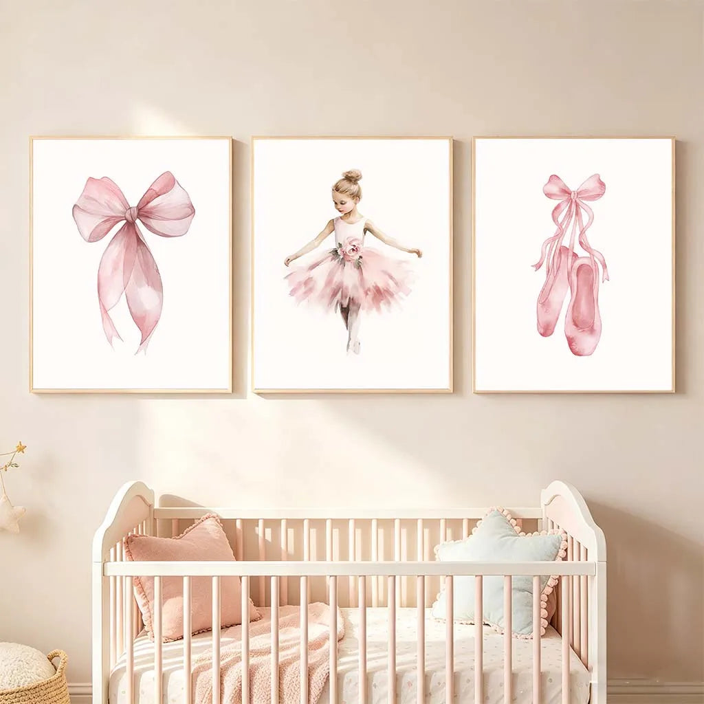 Nursery Wall Art, Nordic Cute Pink Ballet Girl Canvas Painting | Baby Poster for Toddler Kids Room Wall Decor Peaceful Pleasures Health and Wellness