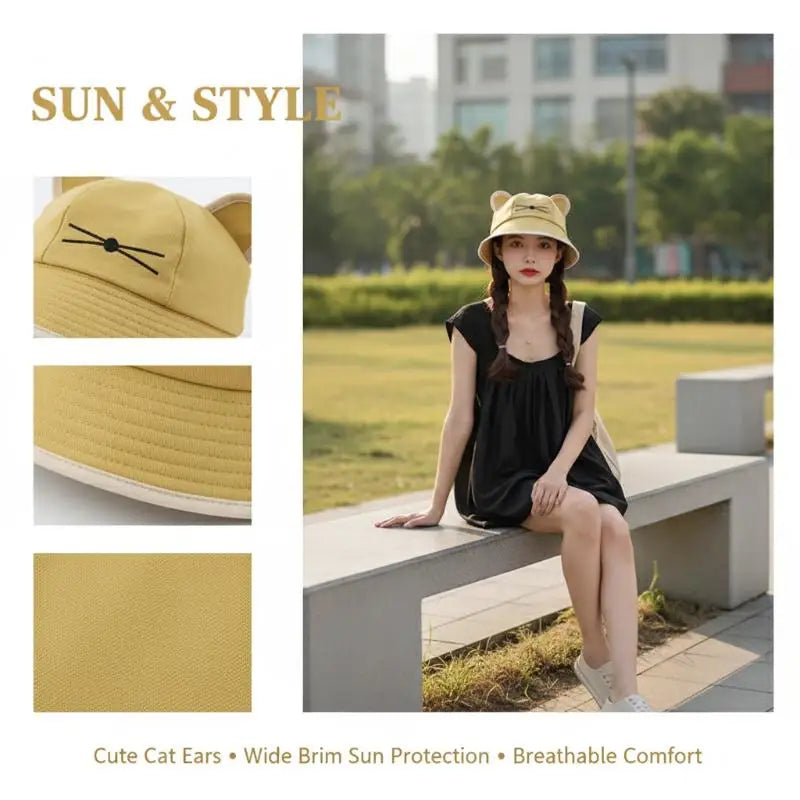 Cat Ear Bucket Hat – Women's Wide Brim UV Sun Hat