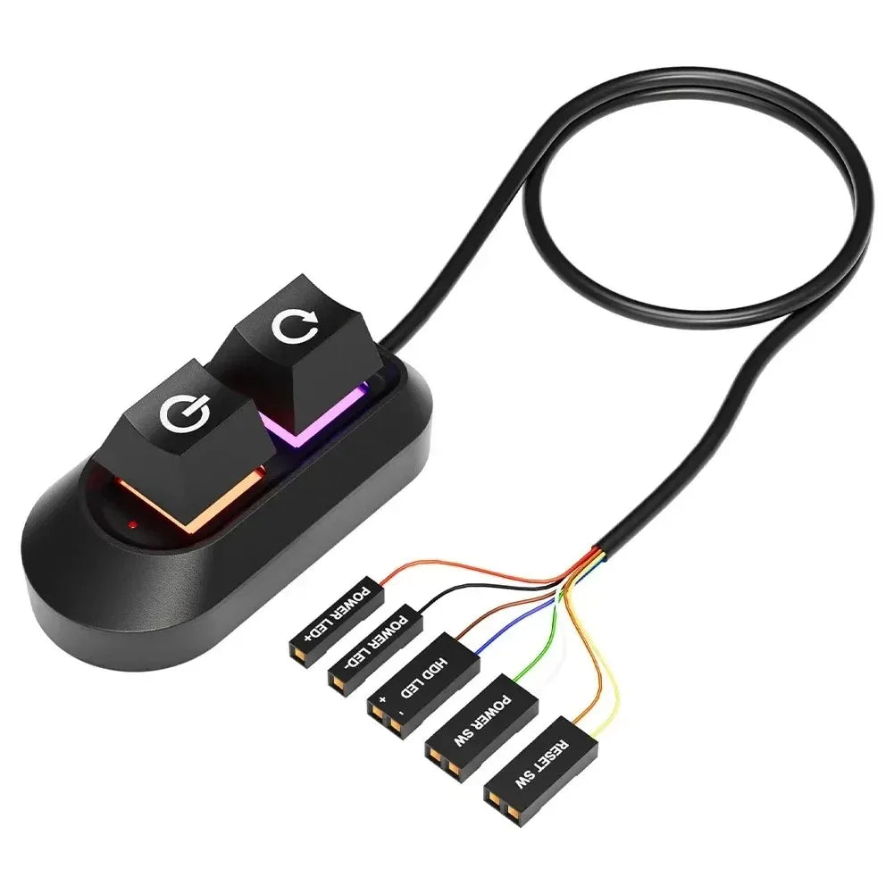 2M RGB LED Lights Computer Desktop Switch PC Motherboard External Start Power On/Off And Reset Button Extension Cable Key Switch Peaceful Pleasures Health and Wellness No RGB Button