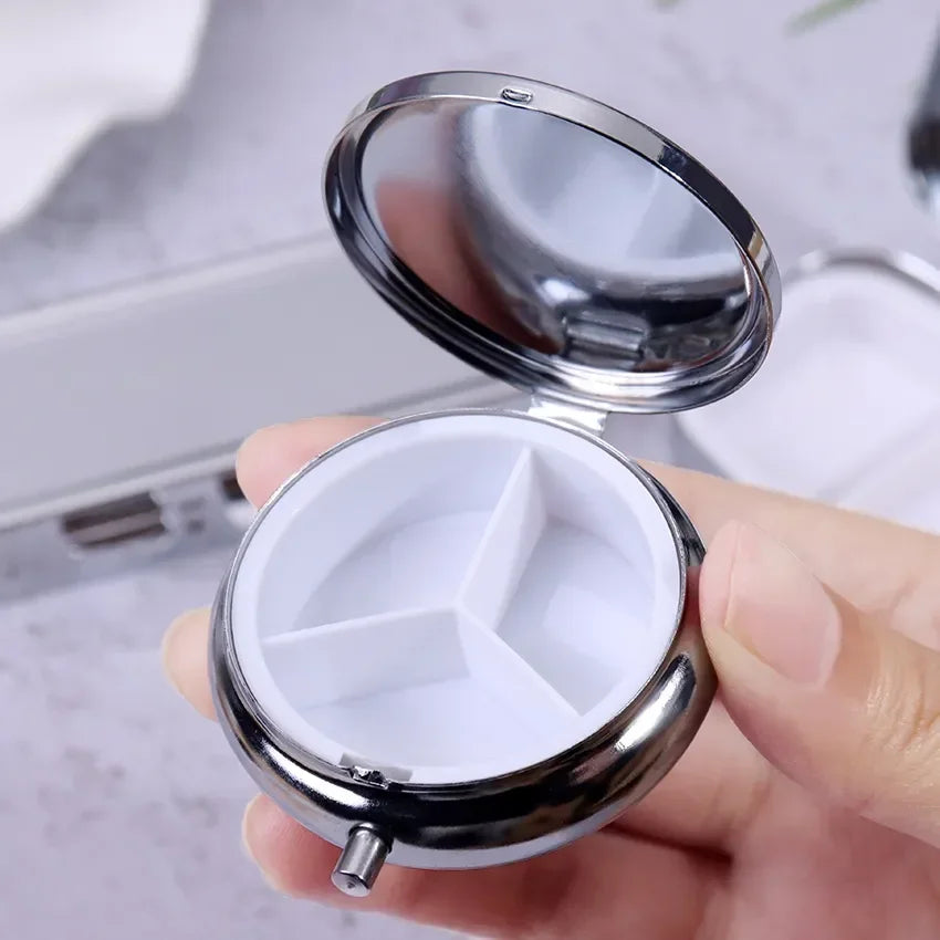 Portable Metal Pill Box with Splitter | Travel Medicine Organizer