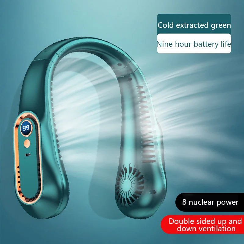 Leafless Neck Fan USB Portable Air Cooler | 5-Speed LED Display