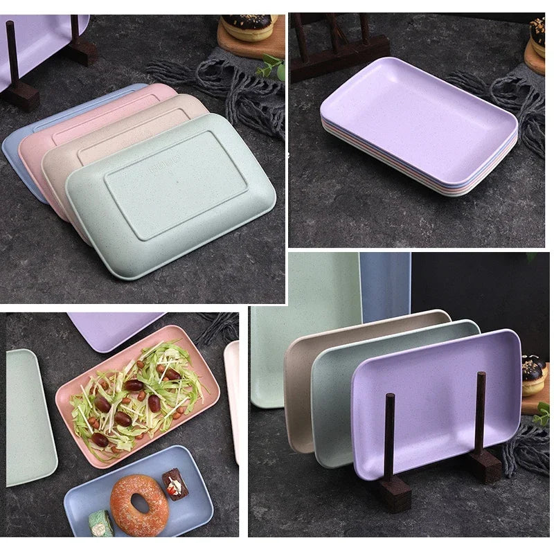 5-Piece Eco-Friendly Wheat Straw Rectangular Plates – Microwave Safe Serving Dishes for Sushi, Dessert & Snacks