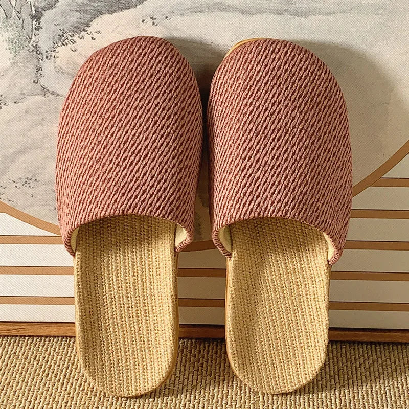 Men's Linen Slippers Non-Slip Indoor Slides Summer Sandals