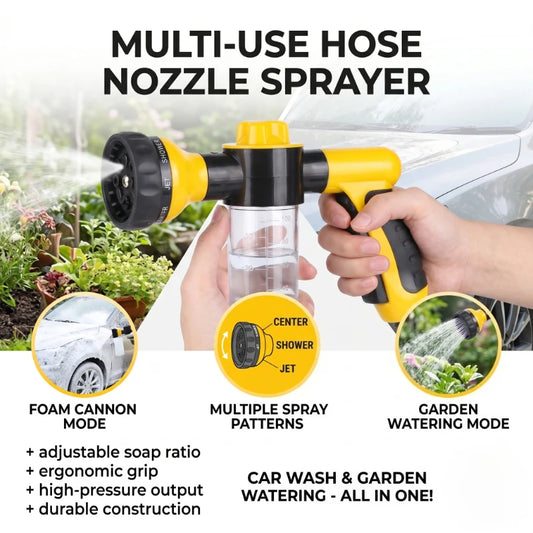 Multifunctional Adjustable Mode Water Guns Nozzle Hose Washer Garten Watering Jet Sprayer with Foam Container Fertilizer Tools Peaceful Pleasures Health and Wellness