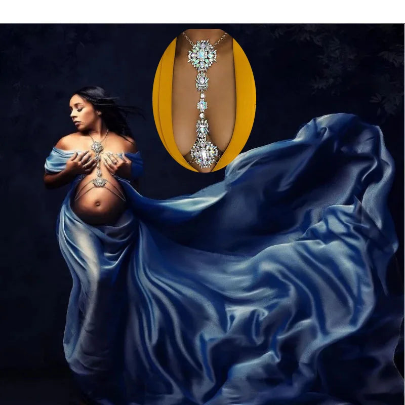 Boho Rhinestone Statement Chest Chain Crystal Necklace Body Chain For Pregnant Women Photography Props Peaceful Pleasures Health and Wellness