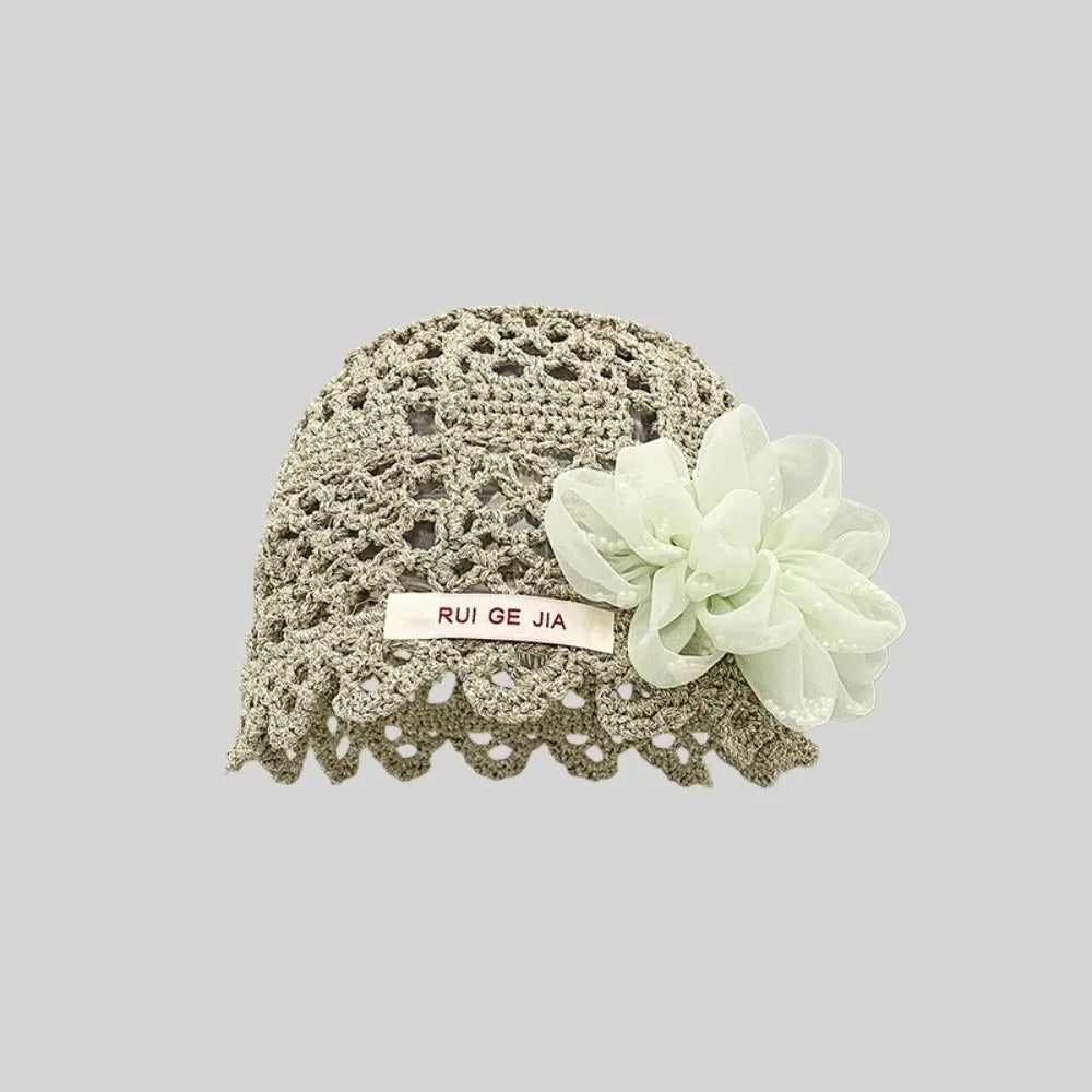 3D Flower Hollow Knit Beanie – Breathable Summer Cap