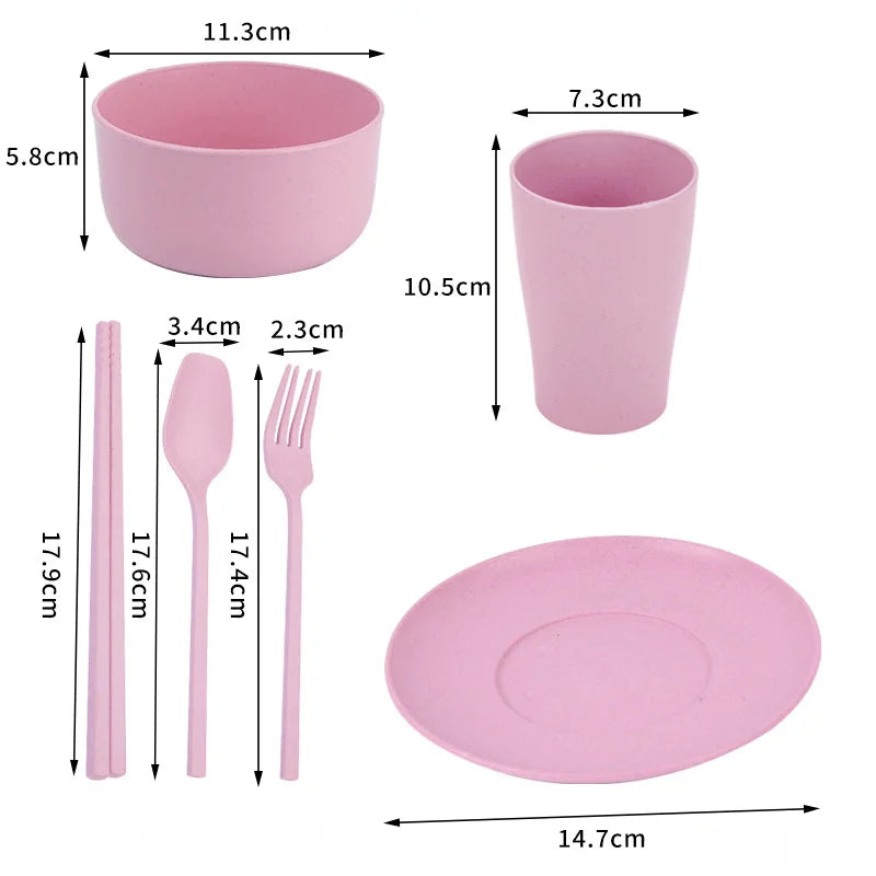 6-Piece Wheat Straw Dinnerware Set – Unbreakable Camping Dishes