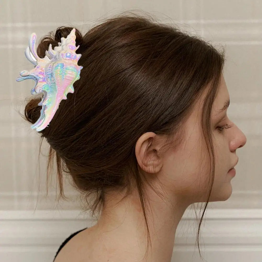 Conch Design Catch Clip Hairpin High-quality Colorful Shiny Ocean Shark Clip 3D Acrylic Seashell Hair Claw Portable Hairpin Gift Peaceful Pleasures Health and Wellness