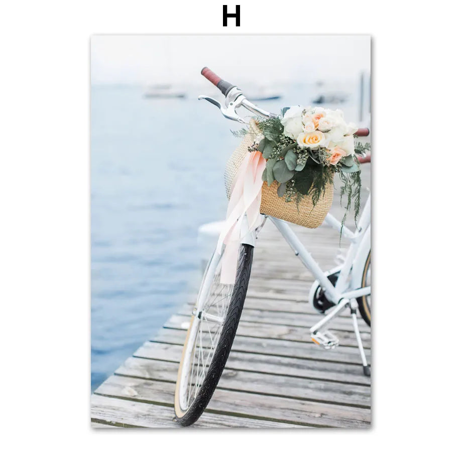 Nordic Retro Canvas Wall Art | Cars, Bikes & Flowers Poster