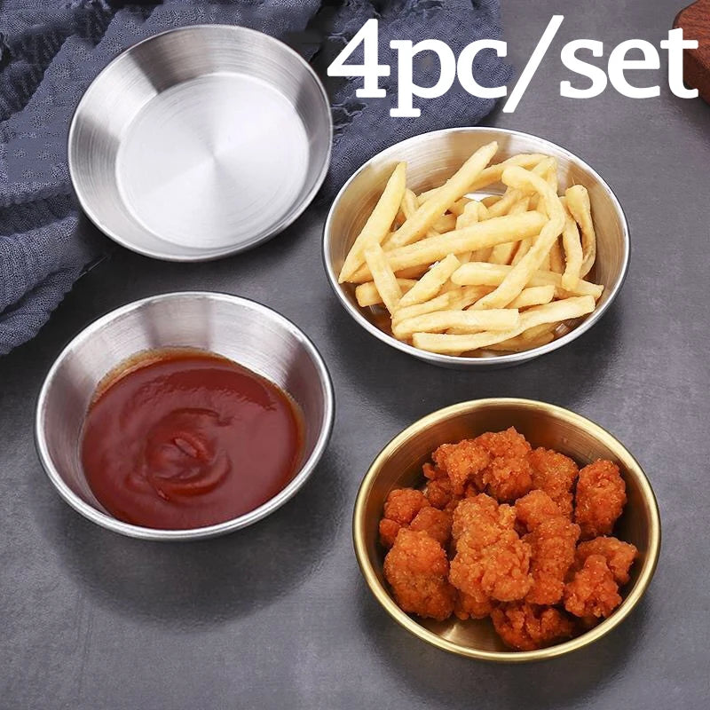 Set of 4 Golden Stainless Steel Sauce & Dipping Dishes – Condiment & Appetizer Plates