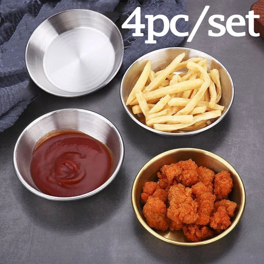 Set of 4 Golden Stainless Steel Sauce & Dipping Dishes – Condiment & Appetizer Plates Peaceful Pleasures Health and Wellness 4PC Silver
