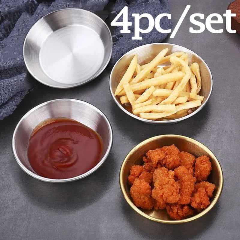 4-Pc Gold Stainless Steel Sauce Dishes & Appetizer Serving Tray