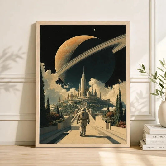 Retro Astronaut Saturn Sci-Fi Space Canvas Wall Art Print Canvas Wall Art Peaceful Pleasures Health and Wellness G5254 21x30cm Wood Framed