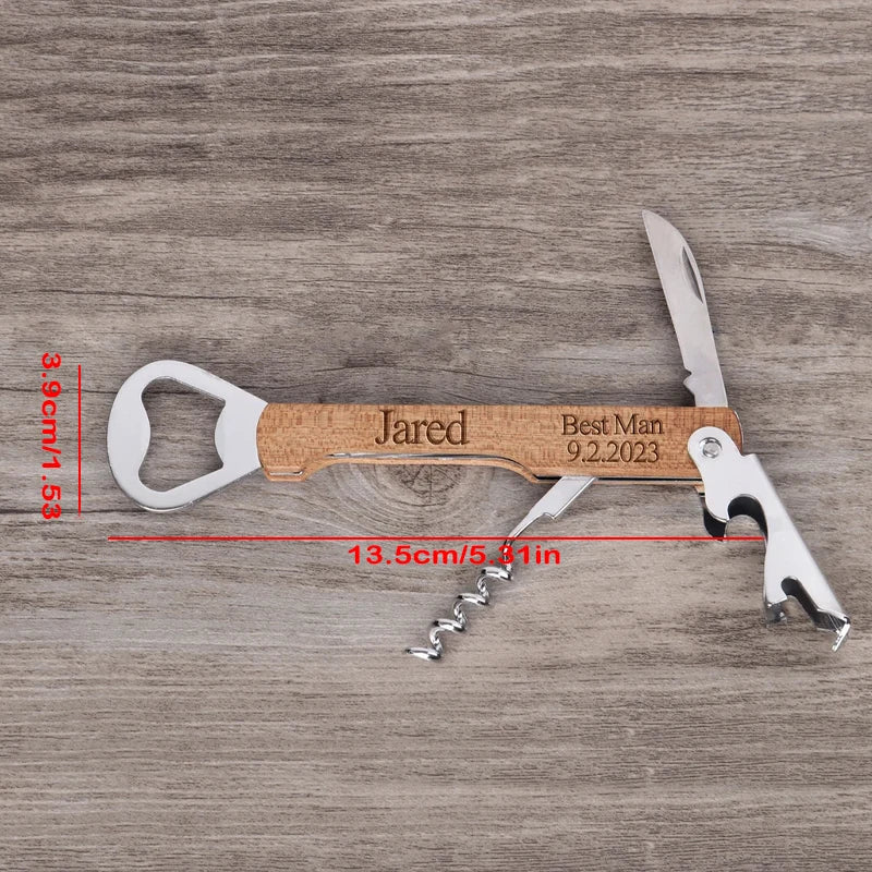 Personalized Engraved Wood Bottle Opener | Custom Wedding Favor