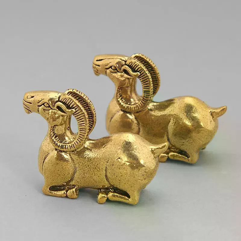 Brass Goat Figurine – Miniature Animal Tabletop Décor