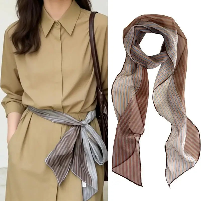 Striped Silk-Blend Scarf – Lightweight Neck & Hair Accessory