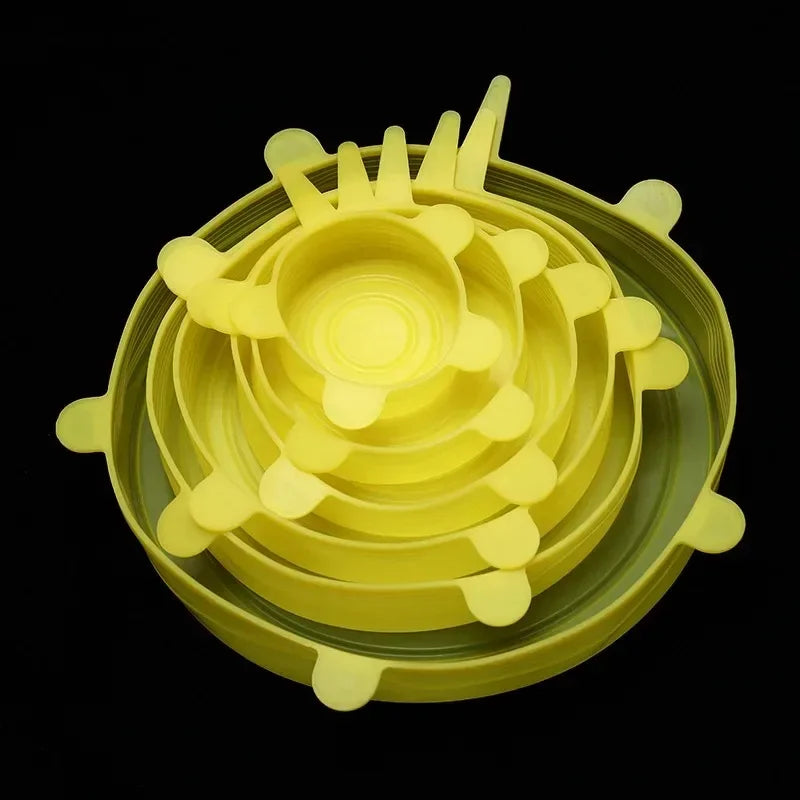 Adjustable Elastic Silicone Lid For Kitchen Accessory Food Storage Container Sealing Food Packaging Lid Accessories. Home Cover Peaceful Pleasures Health and Wellness Yellow-6pcs