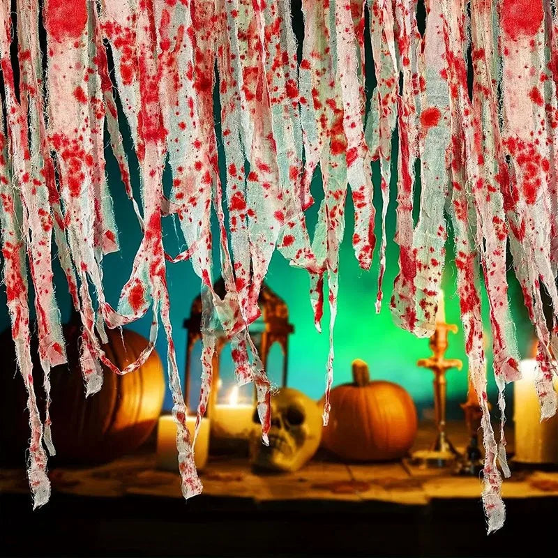 Bloody Gauze Strip Roll & Caution Tape Halloween Haunted House Prop