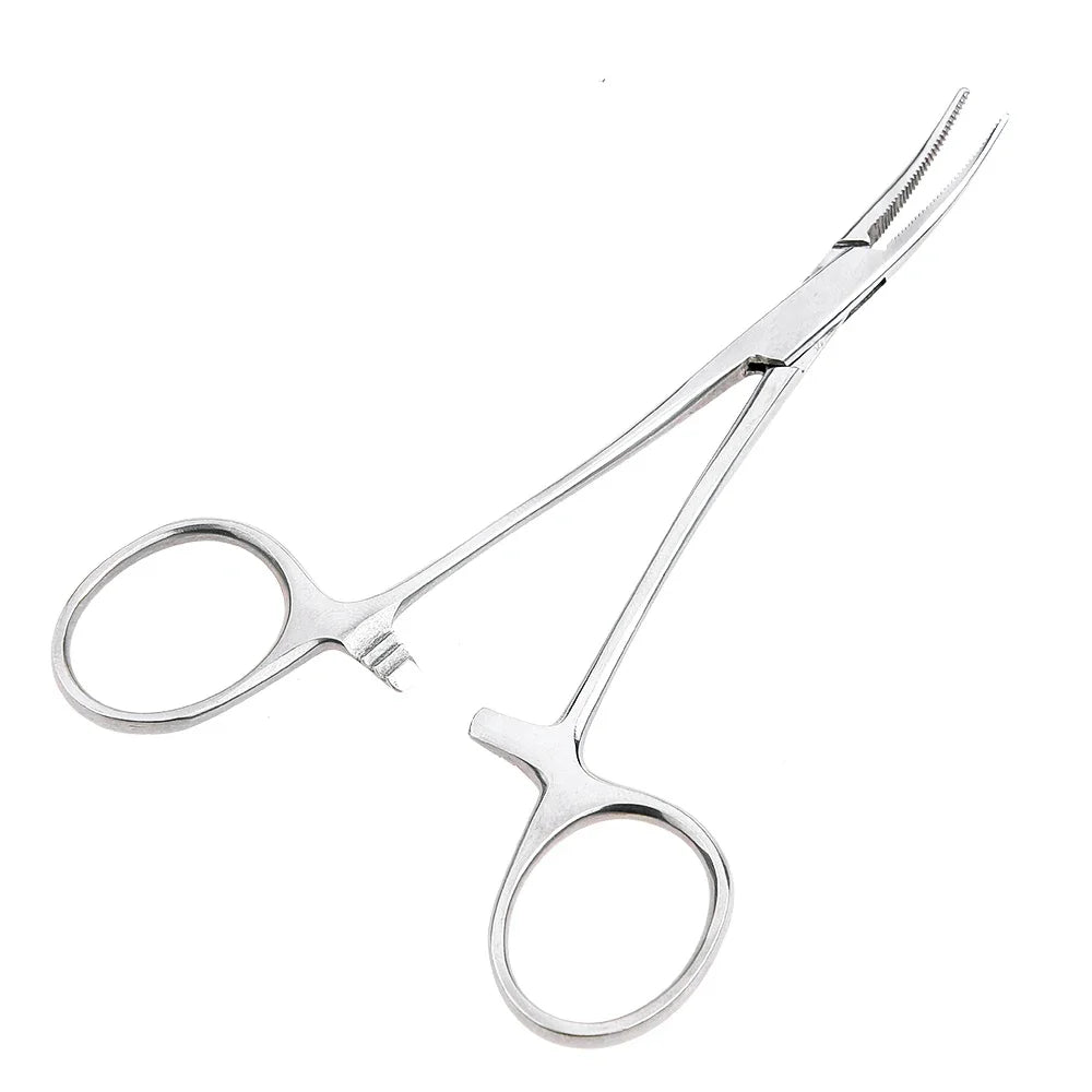 Stainless Steel Locking Forceps Artery Surgical Clamp Curved Straight Tip Fish Hook Pliers Hemostatic Forceps Hand Tools Peaceful Pleasures Health and Wellness Curved 12.5cm