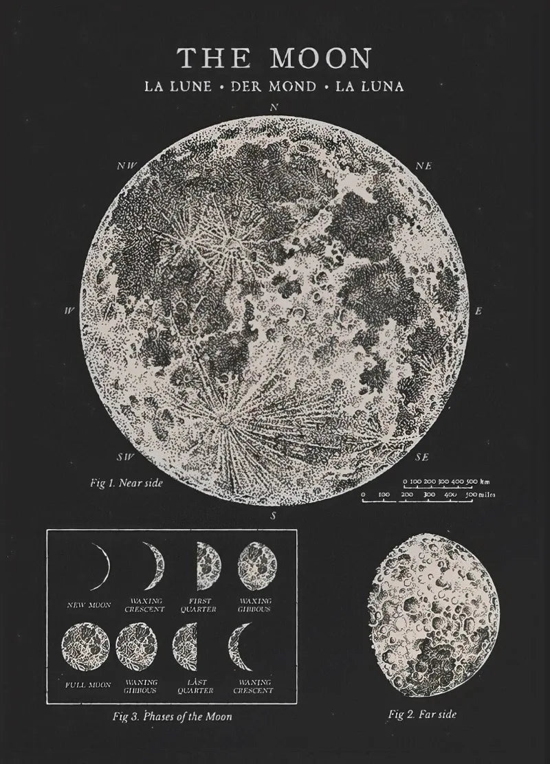 Vintage Space Astronomy Canvas Print | Solar System & Moon Phases Canvas Wall Art Peaceful Pleasures Health and Wellness CJ51892 55x75cm