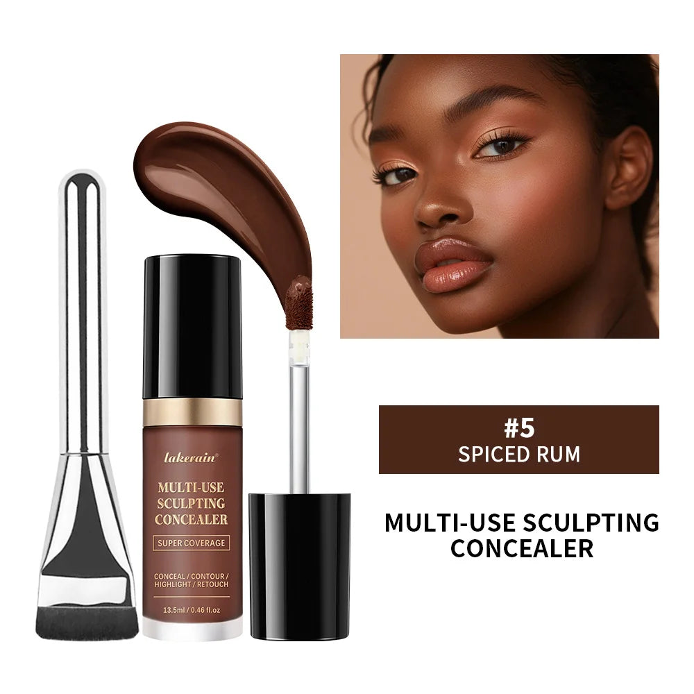 Full Coverage Concealer With Free Brush Matte Foundation Oil Control Long Lasting Face Makeup Multi-Use Highlight Retouch Cream Peaceful Pleasures Health and Wellness 5RUM Free Brush