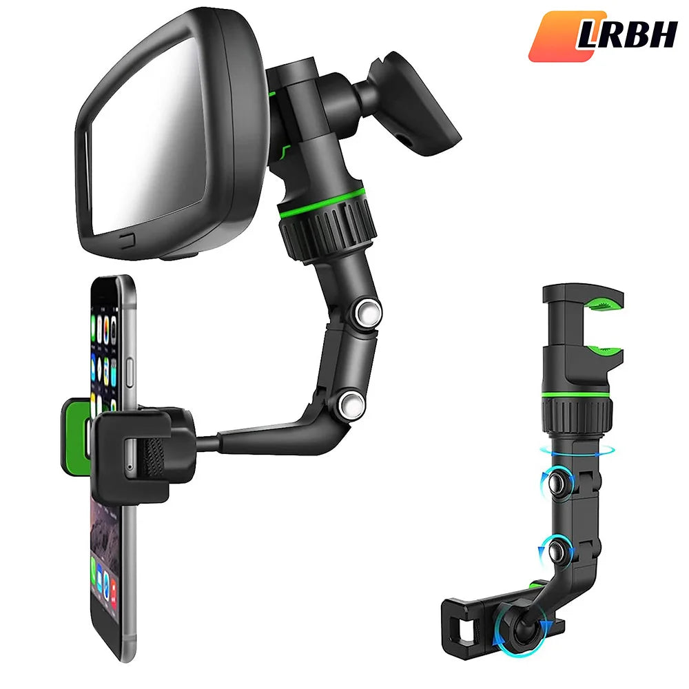 Rearview Mirror Phone Holder 360° Rotatable and Retractable Car Phone Mount Multifunctional Rear View Mirror Holder for All Car Peaceful Pleasures Health and Wellness