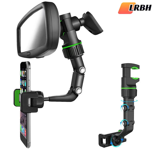 Rearview Mirror Phone Holder 360° Rotatable and Retractable Car Phone Mount Multifunctional Rear View Mirror Holder for All Car Peaceful Pleasures Health and Wellness